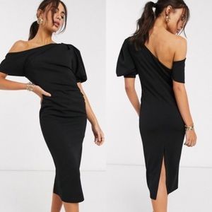 ASOS Design One Shoulder Puff Sleeve Midi Dress 4